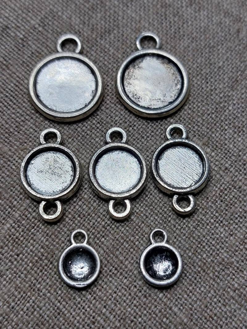 Set Von Tablett Runde Charm Anhänger/Verbinder Silber Farbe 7-10-13 Mm von DANAROSE12