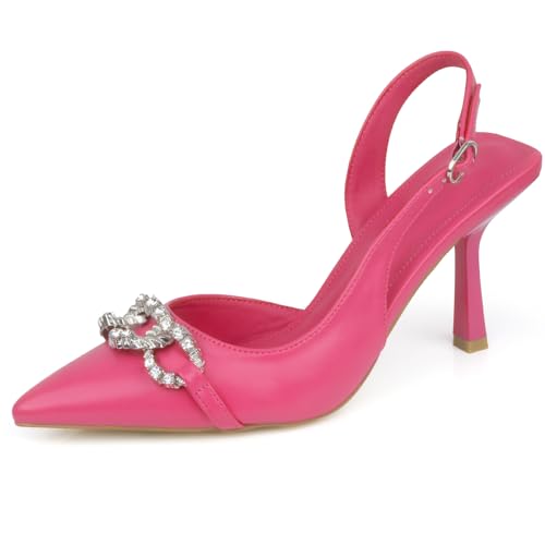 DANAZANA Slingback-Absatzschuhe für Damen, geschlossen, spitzer Zehenbereich, Kristall, Brautschmuck, Hochzeit, Stiletto, Schuhe, Schlupfsandalen, Schnallenriemen, Kätzchen-Absätze, Größe 39-45, Roes von DANAZANA