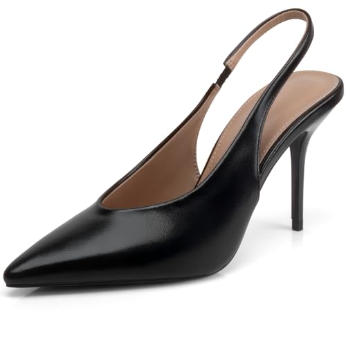 DANAZANA Stiletto Slingback High Heels, spitze Zehen, Schlupfsandalen, Stretch-Riemen, geschlossene Zehenpartie, Kitten-Heels, Pumps für Büro, Hochzeit, Größe 39-45, Schwarz, 41 EU von DANAZANA