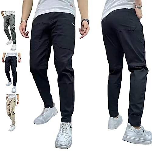 DANC Men's High Stretch Multi-Pocket Skinny Cargo Pants, 2023 New Elastic Waist Drawsting Casual Mens Skinny Stretch Cargo Pants (Black,33) von DANC