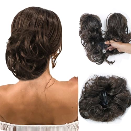 Messy Side Comb Clip In Bun Hair Accessory, 2024 New Messy Side Comb Clip In Bun Hair For Women, Messy Bun Hair Piece, Bud Fluffy Hair Ring Curly Wavy Hair Buns, Wig Hair Flower (D style) von DANC