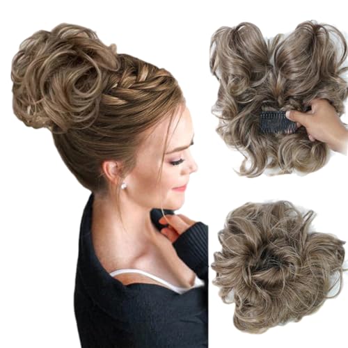 Messy Side Comb Clip In Bun Hair Accessory, 2024 New Messy Side Comb Clip In Bun Hair For Women, Messy Bun Hair Piece, Bud Fluffy Hair Ring Curly Wavy Hair Buns, Wig Hair Flower (F style) von DANC