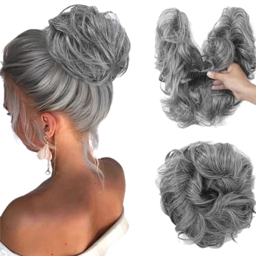 Messy Side Comb Clip In Bun Hair Accessory, 2024 New Messy Side Comb Clip In Bun Hair For Women, Messy Bun Hair Piece, Bud Fluffy Hair Ring Curly Wavy Hair Buns, Wig Hair Flower (G style) von DANC