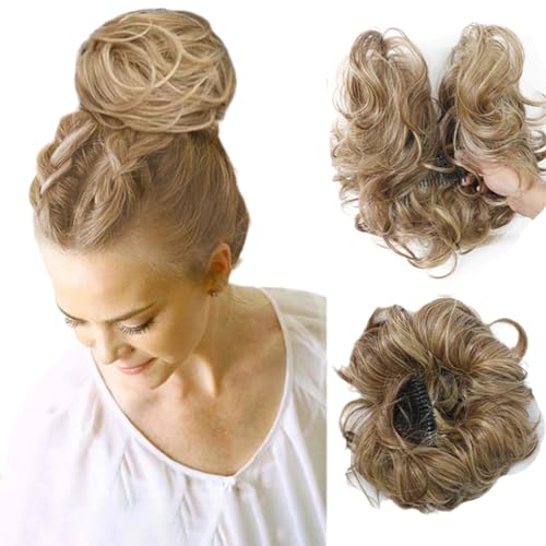 Messy Side Comb Clip In Bun Hair Accessory, 2024 New Messy Side Comb Clip In Bun Hair For Women, Messy Bun Hair Piece, Bud Fluffy Hair Ring Curly Wavy Hair Buns, Wig Hair Flower (J style) von DANC