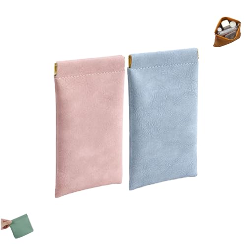 Pouchic - Personalized Snap Closure Leather Organizer Pouch, Pouchic Snap Closure Pouches, Jolly Wish Portable Waterproof No Zipper Self-Closing Pocket Cosmetic Bag (Slim: Pink+Blue) von DANC