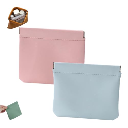 Pouchic - Personalized Snap Closure Leather Organizer Pouch, Pouchic Snap Closure Pouches, Jolly Wish Portable Waterproof No Zipper Self-Closing Pocket Cosmetic Bag (Square: Pink+Blue) von DANC