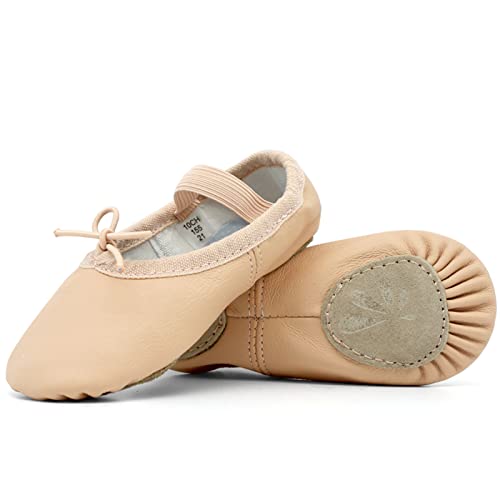 DANCEYOU Ballettschuhe aus Leder Rosa Balettschlappen mit Geteilter Sohle Ballettschläppchen Pink Tanzschuhe für Mädchen Kinder Damen 29 EU von DANCEYOU