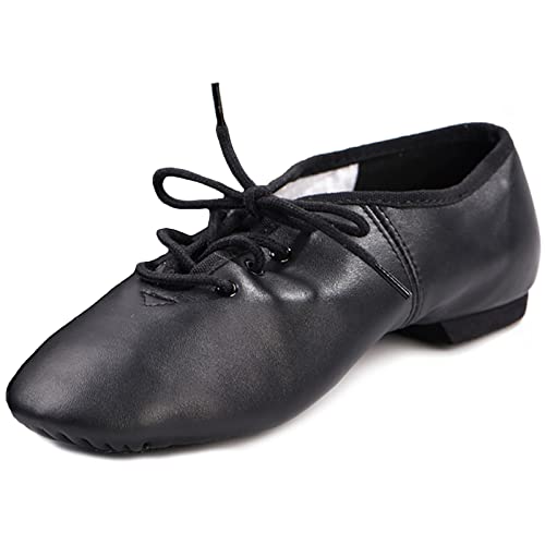 DANCEYOU Jazzschuhe mit Schnürsenkel Schwarz Tanzschuhe mit Geteilte Sohle aus Feinem Leder für Erwachsene Herstellergröße 38 / EU 37 von DANCEYOU