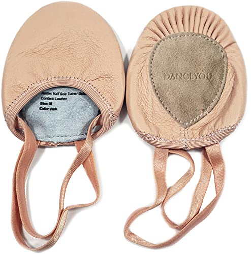 DANCEYOU Halbsohlen Ballettschuhe Pirouette Tanzschuhe Schläppchen Gymnastikkappen aus Leder für Mädchen Kinder Damen Rosa M von DANCEYOU