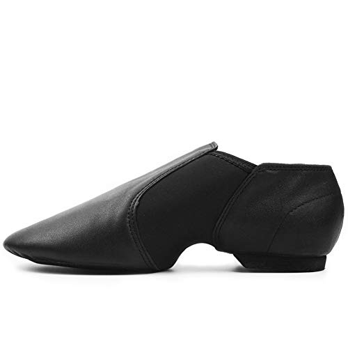 DANCEYOU Jazzschuhe Schwarze Tanzschuhe aus feinem Leder mit Geteilter Sohlen für Kinder und Erwachsenen Herstellergröße 250/40/9AD,EU 39 von DANCEYOU