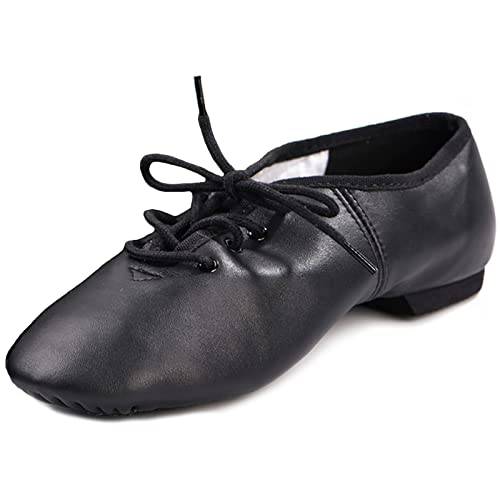 DANCEYOU Jazzschuhe mit Schnürsenkel Tanzschuhe mit Geteilte Sohle aus Feinem Leder für Kinder und Erwachsene Schwarz Herstellergröße 44 / EU 41.5 von DANCEYOU