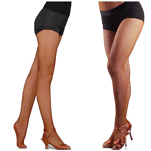 DANCEYOU Professionelle Netzstrumpfhose Latin Fischnetz Tanzstrumpfhose Fishnet stockings Strumpfhose für Mädchen und Damen Orangebraun L/XL von DANCEYOU
