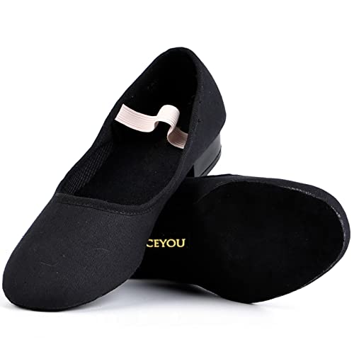 DANCEYOU Tanzschuhe Canvas Charakter Schuhe mit niedrigem Absatz für Mädchen und Frauen Schwarz EU 38,5 von DANCEYOU