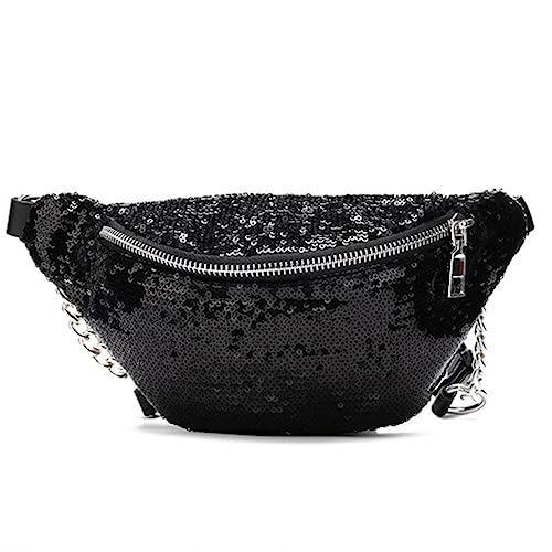 Bauchtasche Frauen Pailletten Fanny Pack Hüfttasche Brust Beutel Bauchgürtel Umhängetasche Reise Sport Tasche Geldbörse, Schwarz von DANETI