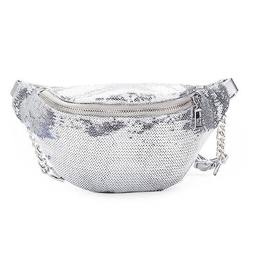 Bauchtasche Frauen Pailletten Fanny Pack Hüfttasche Brust Beutel Bauchgürtel Umhängetasche Reise Sport Tasche Geldbörse, silber von DANETI