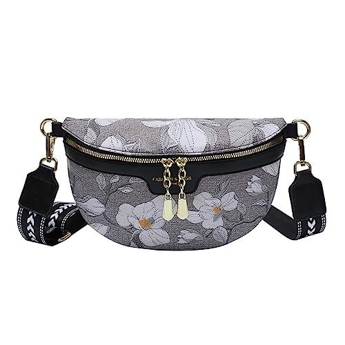 Bauchtasche Gedruckt PU Leder Taille Taschen für Frauen Kette Reißverschluss Taille Pack Weibliche Fanny Pack Breiter Gurt Crossbody Brusttasche, Schwarz von DANETI