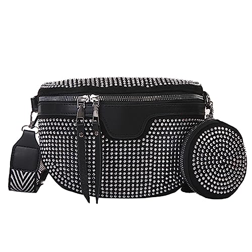 Bauchtasche Mode Strass Taille Gürtel Tasche Schulter Crossbody PU Leder Brust Telefon Pack, A-Silber von DANETI