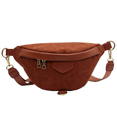 Bauchtasche Weibliche Gürteltasche Cord Bauchtasche und Telefon Pack Mode Damen Schulter Crossbody Brust Taschen Dame Taille Tasche, Brownwaistbag von DANETI