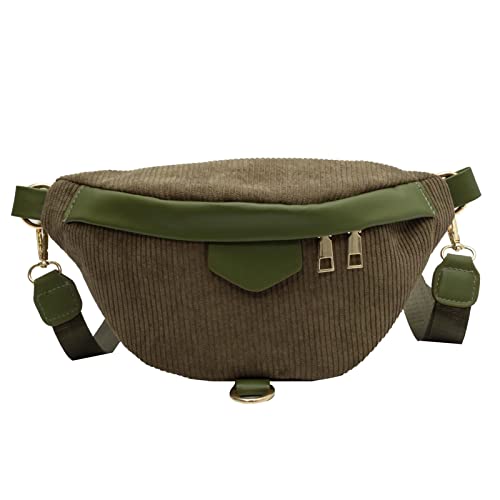 Bauchtasche Weibliche Gürteltasche Cord Bauchtasche und Telefon Pack Mode Damen Schulter Crossbody Brust Taschen Dame Taille Tasche, Greenwaistbag von DANETI