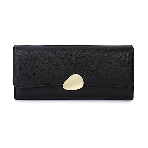 DANETI Damen Geldbörse Damen Geldbörse Klassische Litschi Tri-fold Wallet Damen Clutch Lange Damenhandtaschen, Schwarz von DANETI