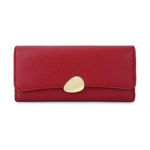 DANETI Damen Geldbörse Damen Geldbörse Klassische Litschi Tri-fold Wallet Damen Clutch Lange Damenhandtaschen, rot von DANETI