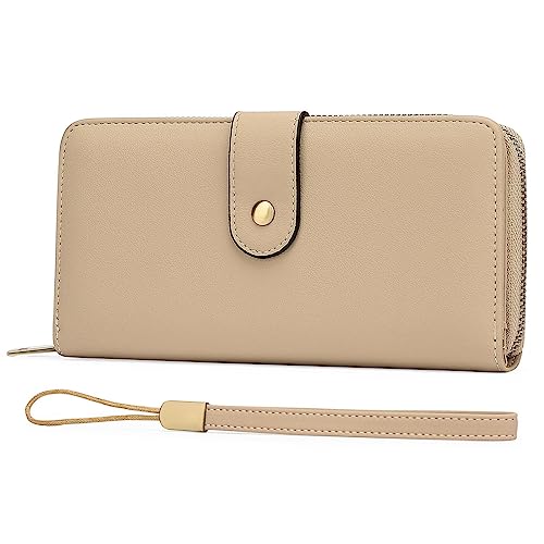 DANETI Damen Geldbörse Damen Lang Geldbörse RFID Multifunktions Damen Geldklammer PU Leder Clutch Frauen Geldbörsen, braun, 19.5*10.5*3cm von DANETI