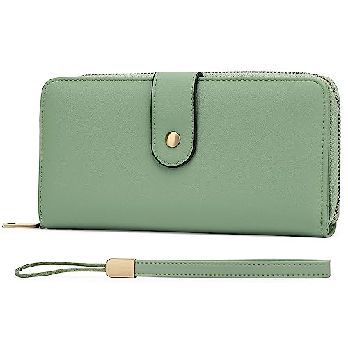 DANETI Damen Geldbörse Damen Lang Geldbörse RFID Multifunktions Damen Geldklammer PU Leder Clutch Frauen Geldbörsen, grün, 19.5*10.5*3cm von DANETI