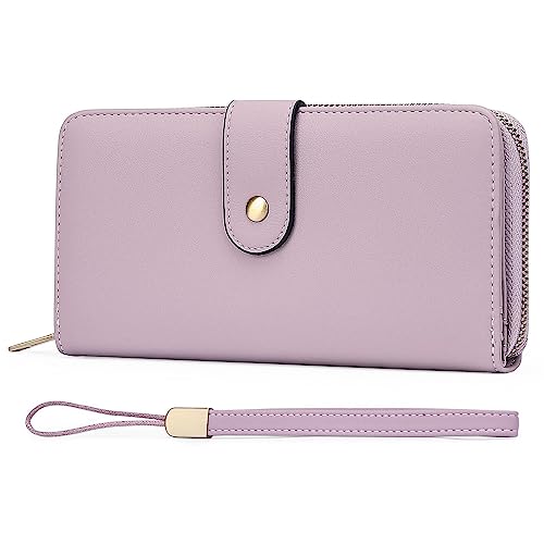 DANETI Damen Geldbörse Damen Lang Geldbörse RFID Multifunktions Damen Geldklammer PU Leder Clutch Frauen Geldbörsen, violett, 19.5*10.5*3cm von DANETI