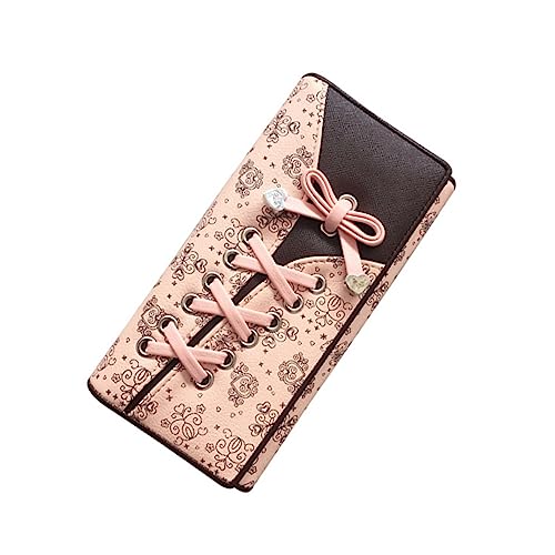 DANETI Frauen Geldbörse Damen Geldbörse Damen Clutch Brieftasche PU Lange Tri-fold Gedruckt Geldklammer Niedlich Bowknot Handy Brieftasche, rose von DANETI