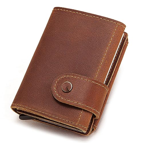 DANETI Männer Business Aluminium Bargeld ID Karte Halter RFID Slim Metall Brieftasche Reißverschluss Geldbörse Automatische Pop Up Smart Wallets, braun von DANETI