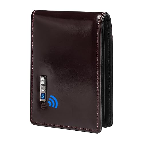 Herren Brieftaschen Anti-Lost Brieftasche Echtes Leder Männer Brieftaschen Weiche Bluetooth-kompatible Leder Geldbörse Herren Geldbörse, Weinrot von DANETI