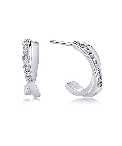 DANIEL CLIFFORD®️ Louise Ohrstecker Mini Creolen Silber 925 I 12mm kleine Creolen mit Zirkonia Kristallen I gebogene Ohrringe I Geschenk für Frauen von DANIEL CLIFFORD