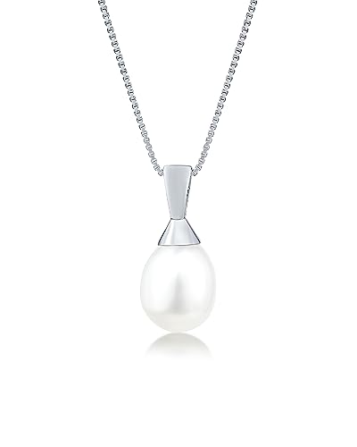 DANIEL CLIFFORD® Maggie Damen Halskette Silber 925 rhodiniert Anhänger Süßwasserzucht Perle, 45cm Silberkette mit Perlenanhänger von DANIEL CLIFFORD