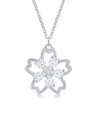 DANIEL CLIFFORD Damen Halskette Silber 925 Anhänger Blume Kristall 'Bibi', filigrane Silberkette drehender Kristallanhänger dünne Kette Blumenanhänger von DANIEL CLIFFORD