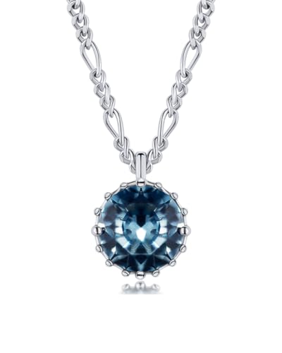 DANIEL CLIFFORD Damen Halskette Silber 925 Anhänger Kristall blau 'Elora', filigrane Silberkette Kristallanhänger klein, Figaro Kette Stein hellblau von DANIEL CLIFFORD