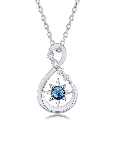 DANIEL CLIFFORD Damen Halskette Silber 925 Anhänger Kristall blau 'Melody', filigrane Silberkette mit Kristallanhänger Unendlichkeitszeichen dünne Kette blauer Stein von DANIEL CLIFFORD