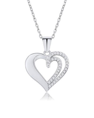 DANIEL CLIFFORD Damen Halskette Silber 925 Herz Anhänger Steinchen 'Vanessa', filigrane Herzkette Kristall Silberkette Herzanhänger Kette rhodiniert von DANIEL CLIFFORD