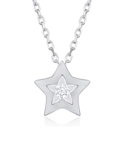 DANIEL CLIFFORD Damen Halskette Silber 925 Stern Anhänger Kristall 'Astrid', filigrane Silberkette Kristallanhänger klein dünne Kette Sternanhänger von DANIEL CLIFFORD