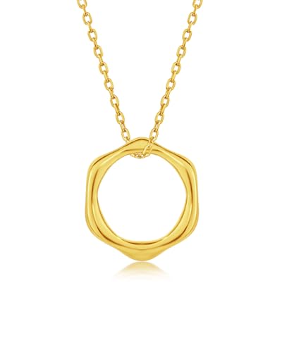 DANIEL CLIFFORD Damen Halskette Silber 925 vergoldet Anhänger Hexagon Sechseck 'Nelia', filigrane Silberkette + goldener Kreisanhänger Polygon, dünne Kette rund von DANIEL CLIFFORD