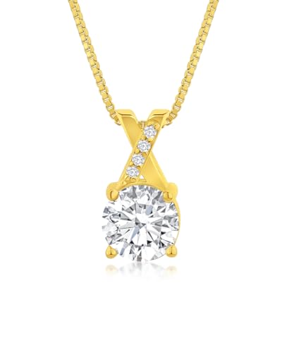 DANIEL CLIFFORD Damen Halskette Silber 925 vergoldet Anhänger Kristall 'Ashley', filigrane Silberkette schlicht Solitaire goldene Kette kleiner Stein von DANIEL CLIFFORD