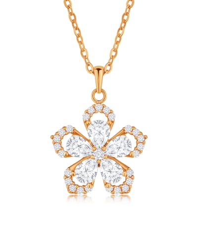 DANIEL CLIFFORD Damen Halskette Silber 925 vergoldet Anhänger Kristall Blumenkette 'Linea', filigrane Silberkette goldener Blumenanhänger klein, drehende Kette Blume von DANIEL CLIFFORD