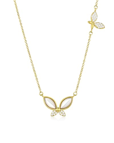 DANIEL CLIFFORD Damen Halskette Silber 925 vergoldet Anhänger Schmetterling Kristall 'Fiora', dünne Silberkette zwei Schmetterlingsanhänger klein Kette von DANIEL CLIFFORD