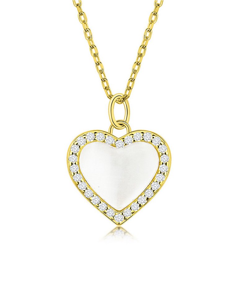 DANIEL CLIFFORD Herzkette 'Elina' Damen Halskette Silber 925 Herz Anhänger Kristall (inkl. Verpackung), größenverstellbare Silberkette 45cm, Herz-Anhänger in Opal-Optik von DANIEL CLIFFORD