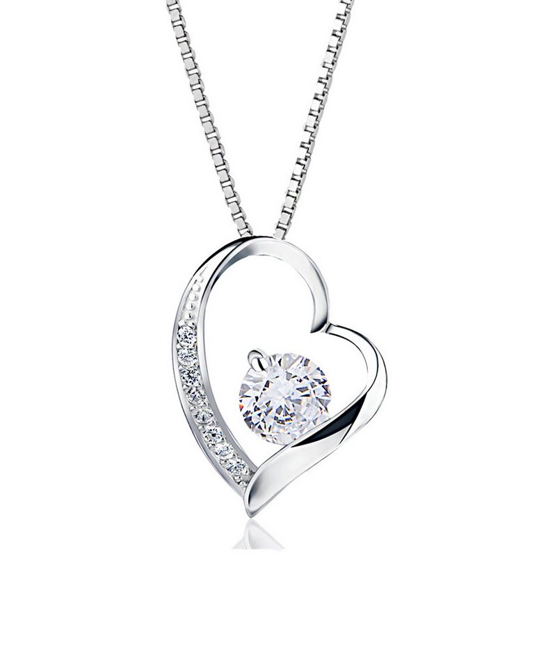DANIEL CLIFFORD Herzkette 'Helen' Damen Halskette Silber 925 mit Anhänger Herz (inkl. Verpackung), 45cm filigrane Silberkette mit Herz Anhänger & Zirkonia Kristallen von DANIEL CLIFFORD