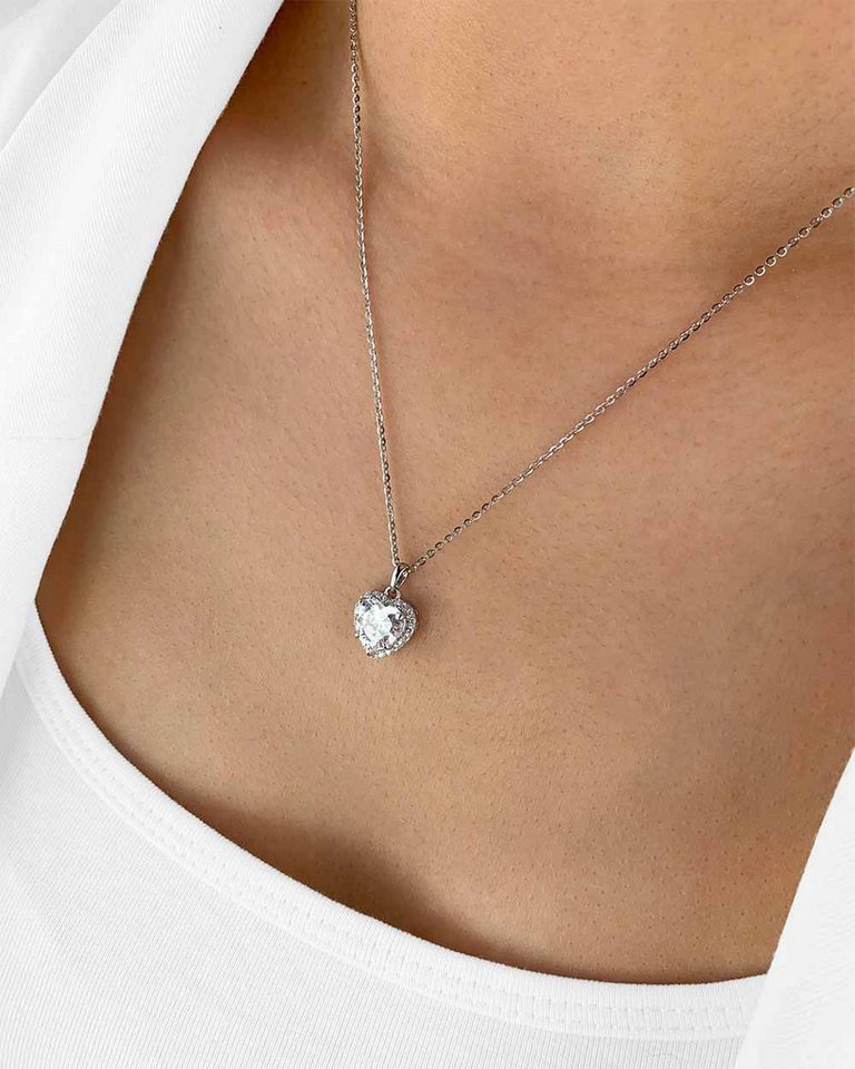 DANIEL CLIFFORD Herzkette 'Lene' Damen Halskette Silber 925 Herz-Anhänger Kristall weiß (inkl. Verpackung), größenverstellbare Silberkette 40cm - 45cm, Collier Herz Kristall weiß von DANIEL CLIFFORD