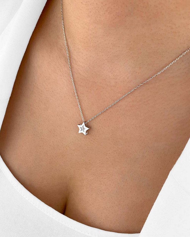 DANIEL CLIFFORD Kette mit Anhänger 'Astrid' Damen Halskette Silber 925 Stern Anhänger Kristall (inkl. Verpackung), größenverstellbare Silberkette 45cm, funkelnder Stern von DANIEL CLIFFORD