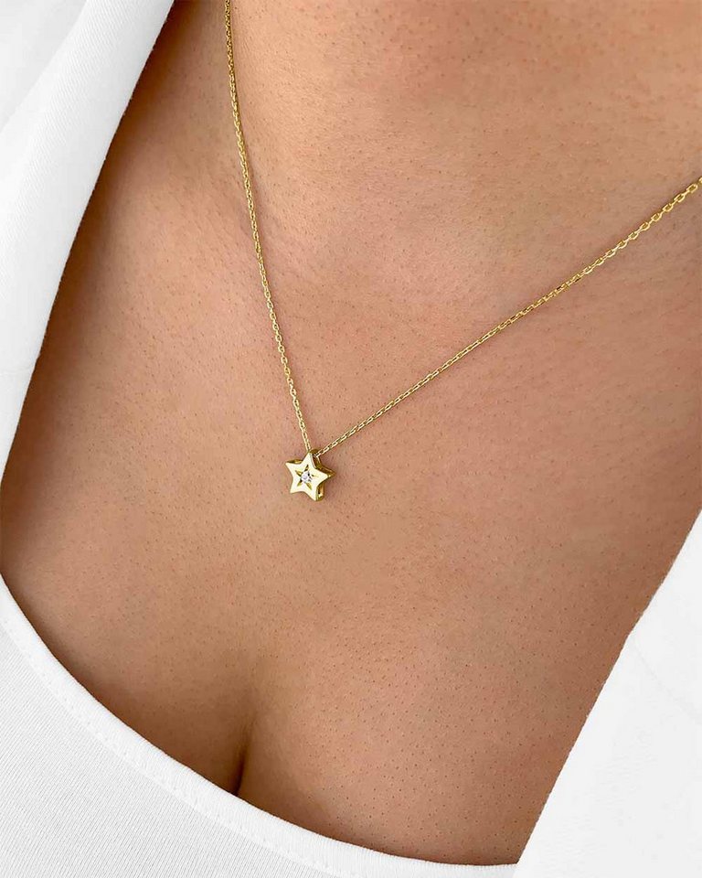 DANIEL CLIFFORD Kette mit Anhänger 'Astrid' Damen Halskette Silber 925 vergoldet Stern Anhänger Kristall (inkl. Verpackung), Silberkette mit Stern und Kristall als perfektes Geschenk von DANIEL CLIFFORD