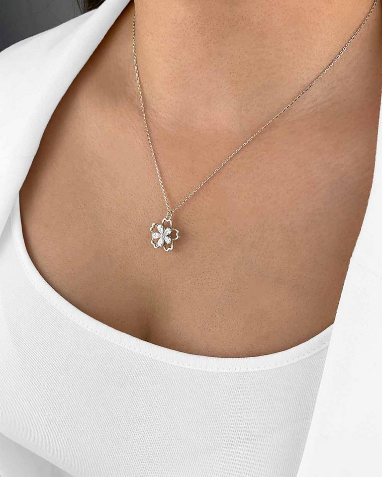 DANIEL CLIFFORD Kette mit Anhänger 'Bibi' Damen Halskette Silber 925 Blüten Anhänger Kristall (inkl. Verpackung), größenverstellbare Silberkette 40cm - 46cm, Blumen-Anhänger drehbar von DANIEL CLIFFORD