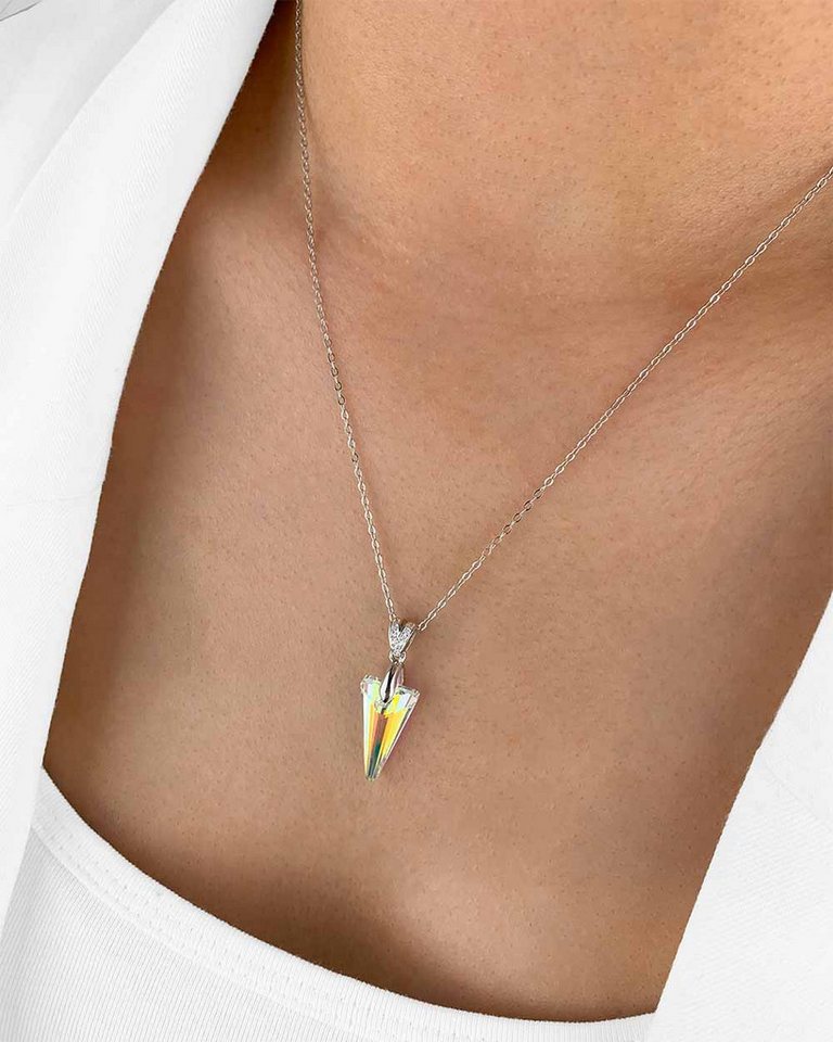 DANIEL CLIFFORD Kette mit Anhänger 'Crystel' Damen Halskette Silber 925 Kristall Anhänger dreieckig (inkl. Verpackung), Silberkette Collier schimmernder Kristall Lichtreflexe bunt von DANIEL CLIFFORD