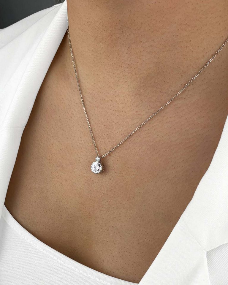DANIEL CLIFFORD Kette mit Anhänger 'Elea' Damen Halskette Silber 925 Solitär Anhänger weiß Kristall (inkl. Verpackung), größenverstellbare Silberkette mit Doppel-Kristall zwei Steine rund von DANIEL CLIFFORD